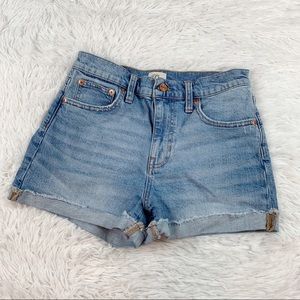J Crew Women's high waisted denim shorts raw hem in blue